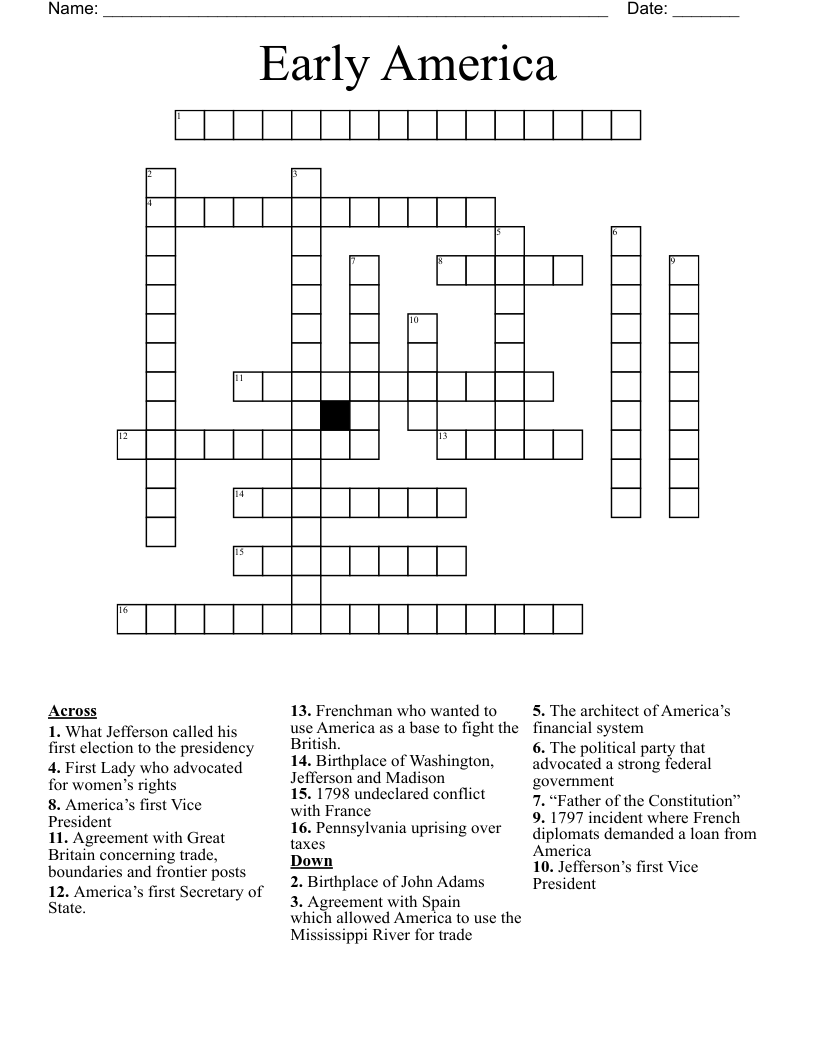 Early America Crossword