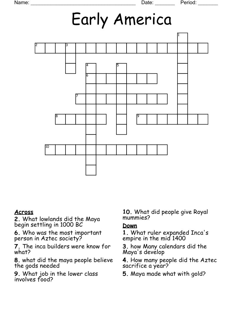 Early America  Crossword