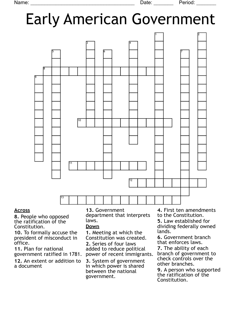 Early American Government Crossword