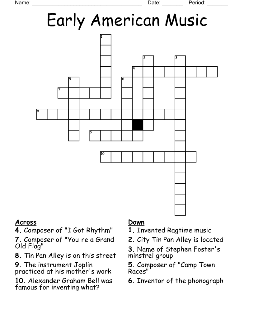Early American Music Crossword