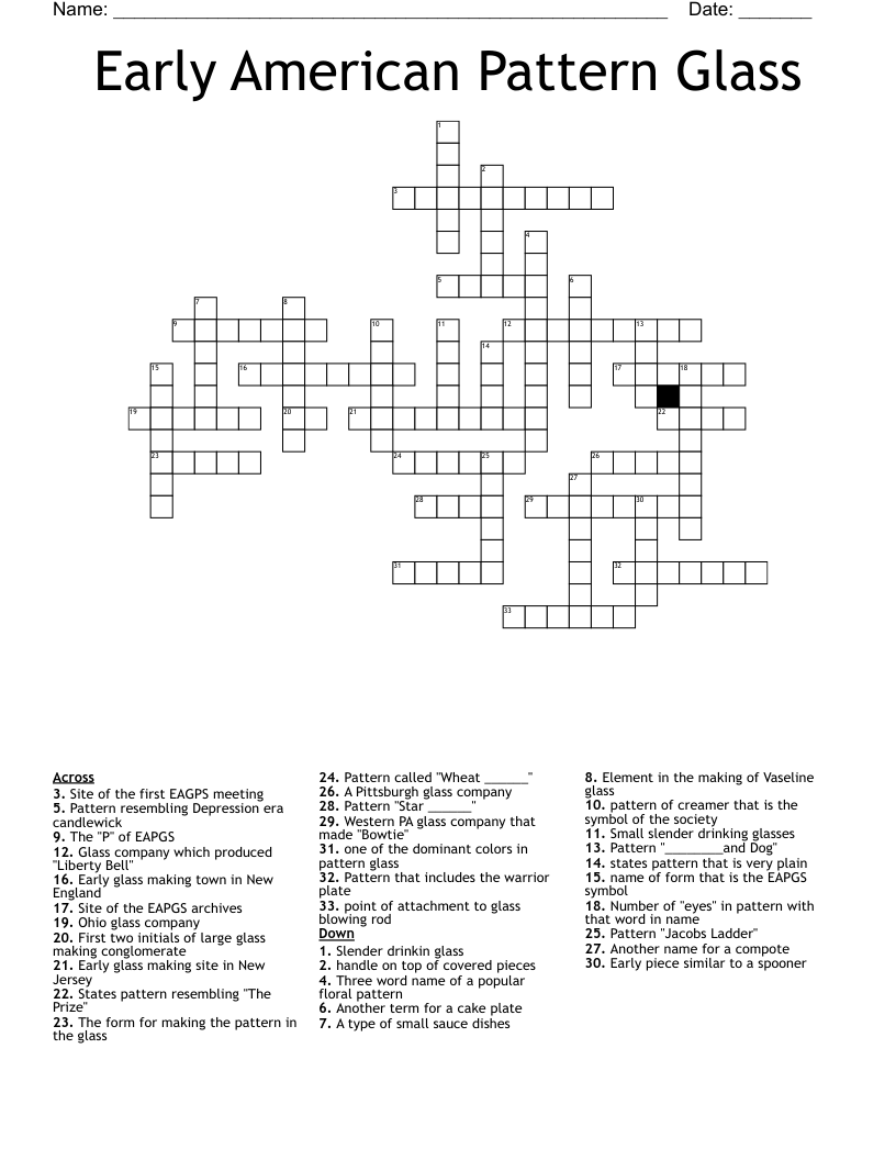 Early American Pattern Glass Crossword