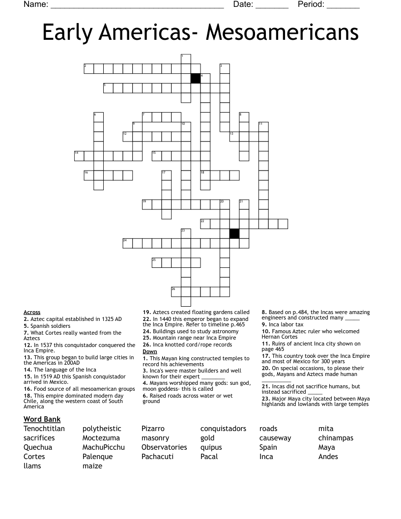 Early Americas- Mesoamericans Crossword