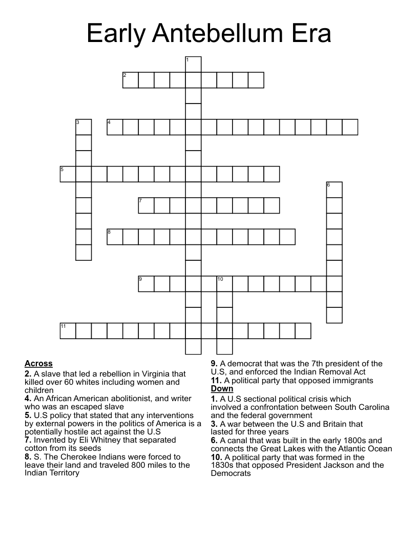 Early Antebellum Era Crossword