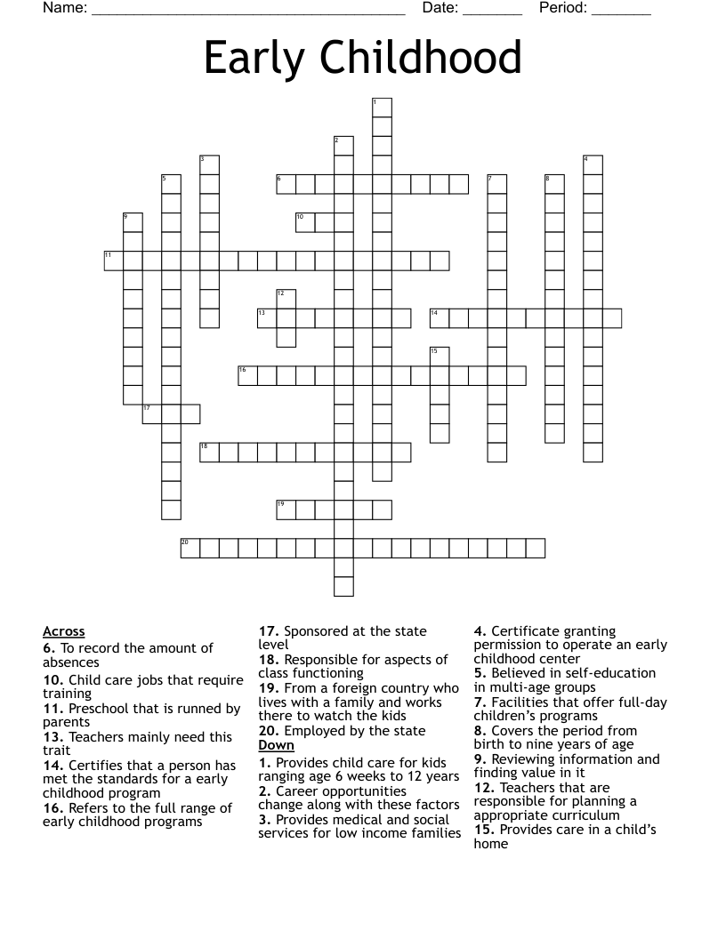 Early Childhood Crossword