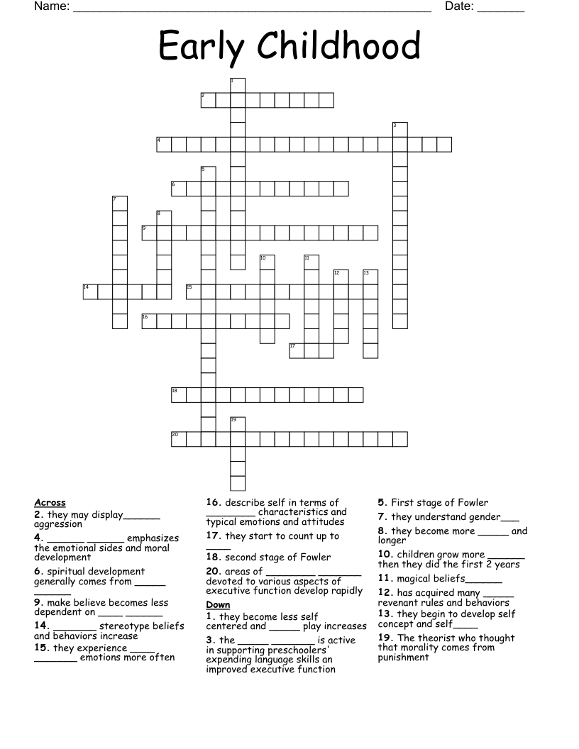 Early Childhood Crossword