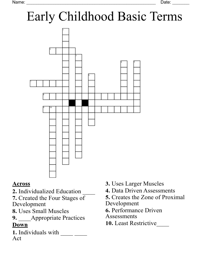 Early Childhood Basic Terms  Crossword