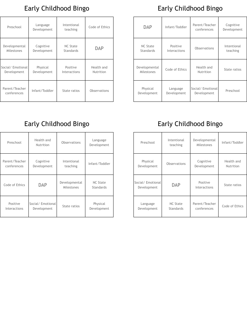 Early Childhood Bingo