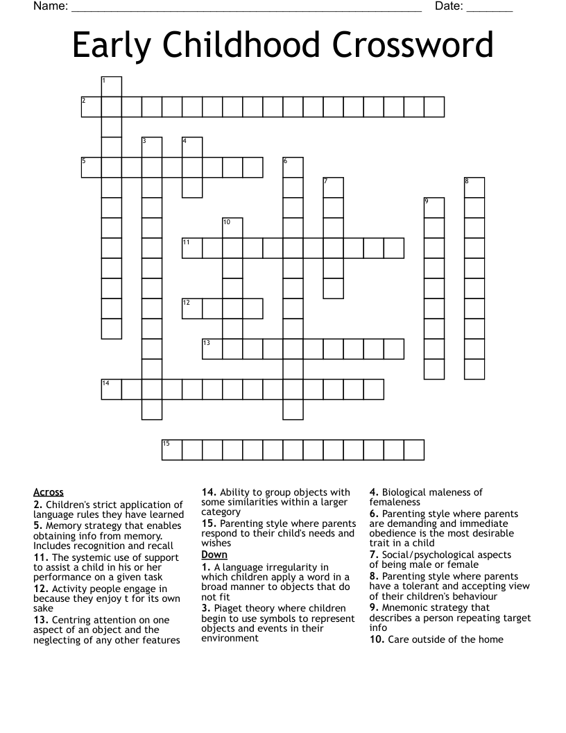 Early Childhood Crossword