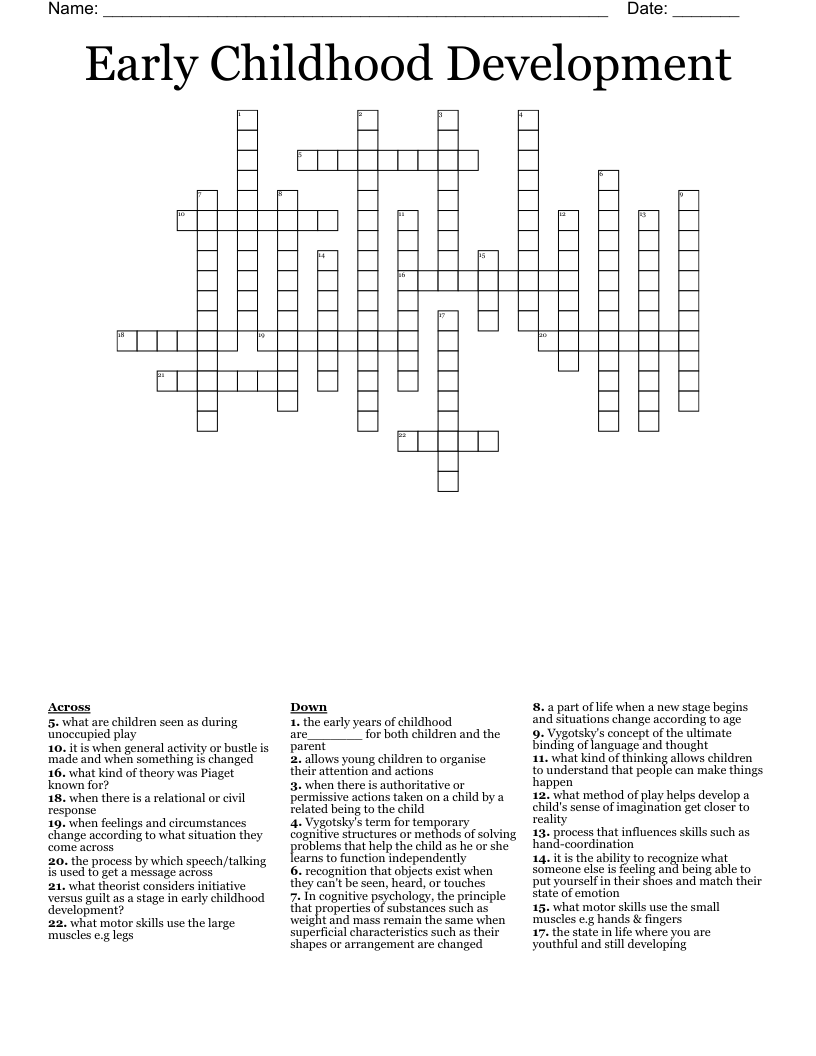 Early Childhood Development Crossword