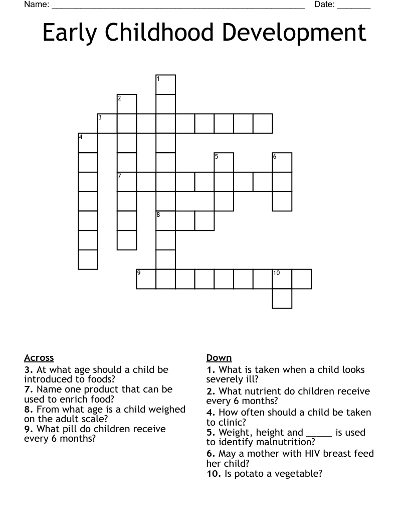 Early Childhood Development Crossword