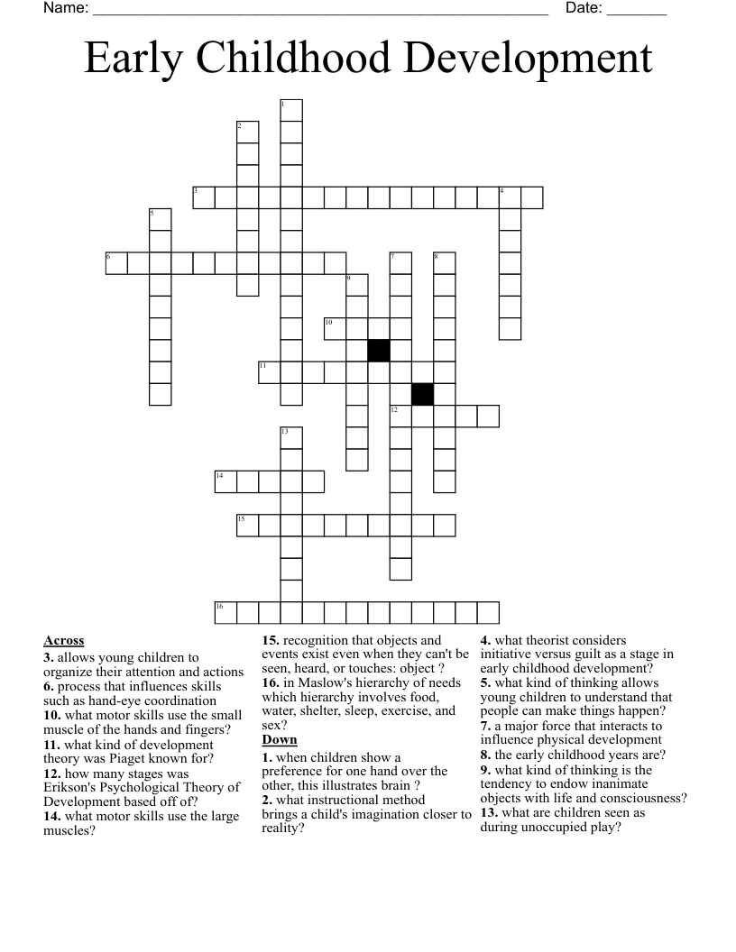 Early Childhood Development  Crossword
