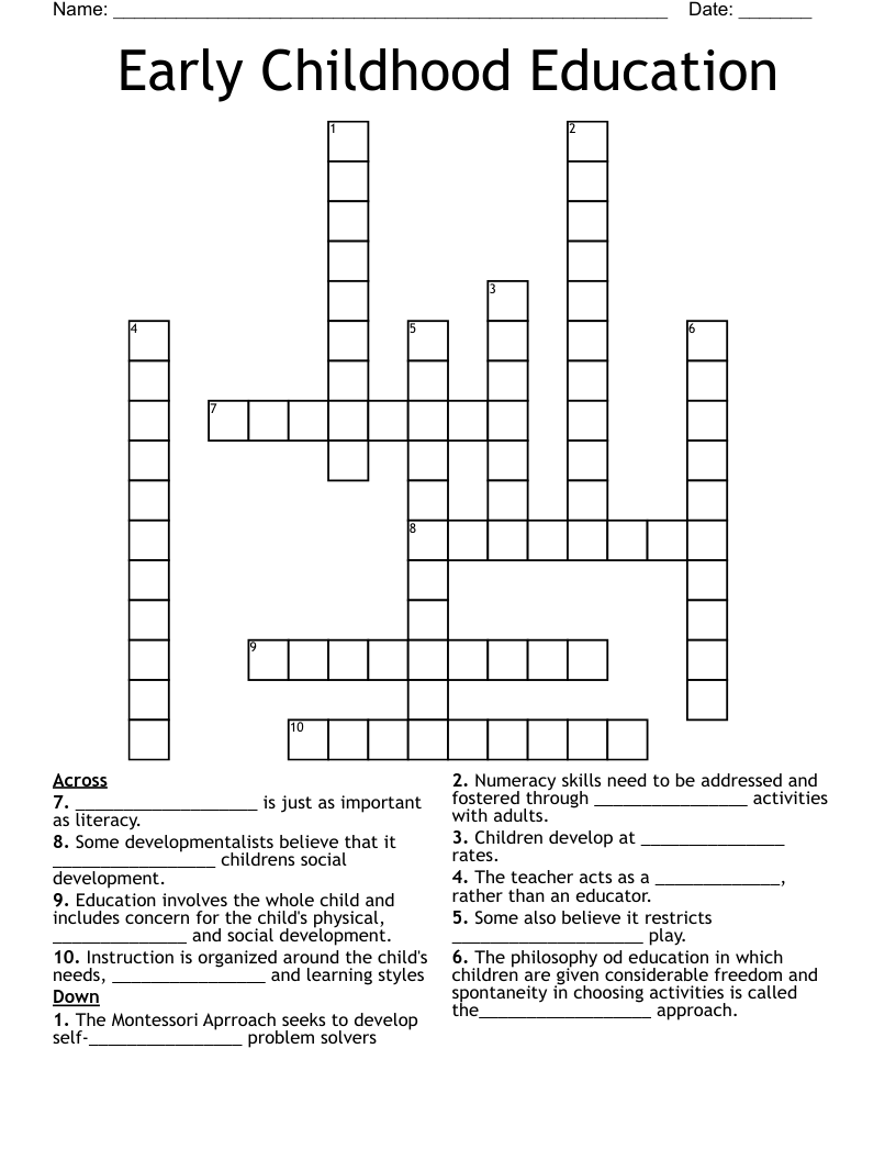 Early Childhood Education Crossword