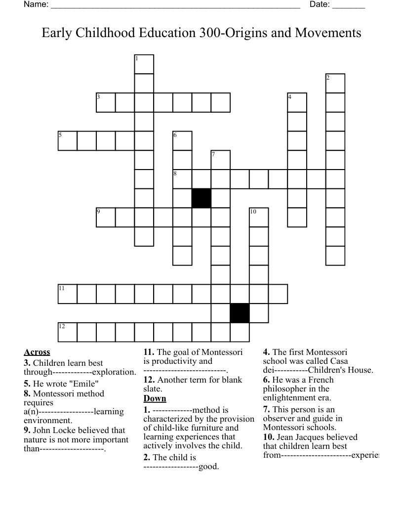 Early Childhood Education 300-Origins and Movements Crossword