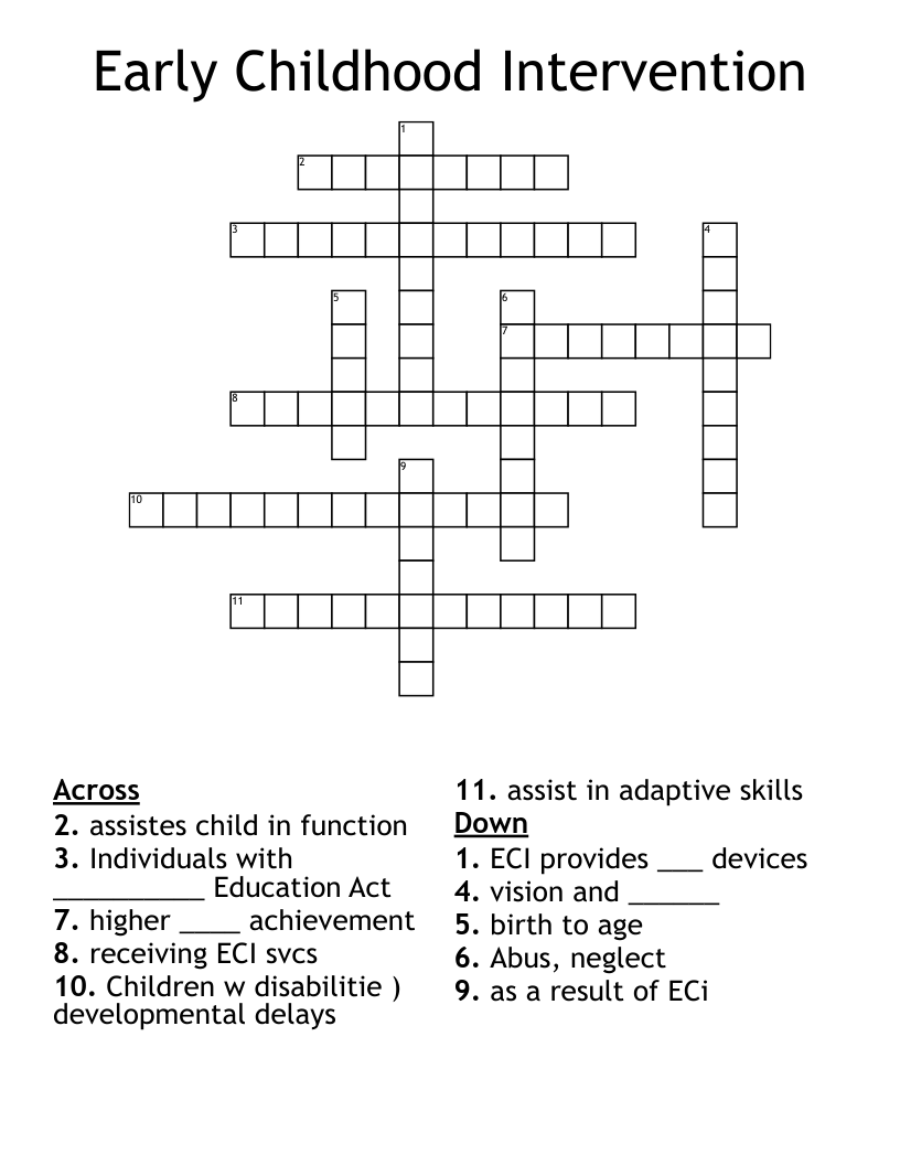Early Childhood Intervention Crossword