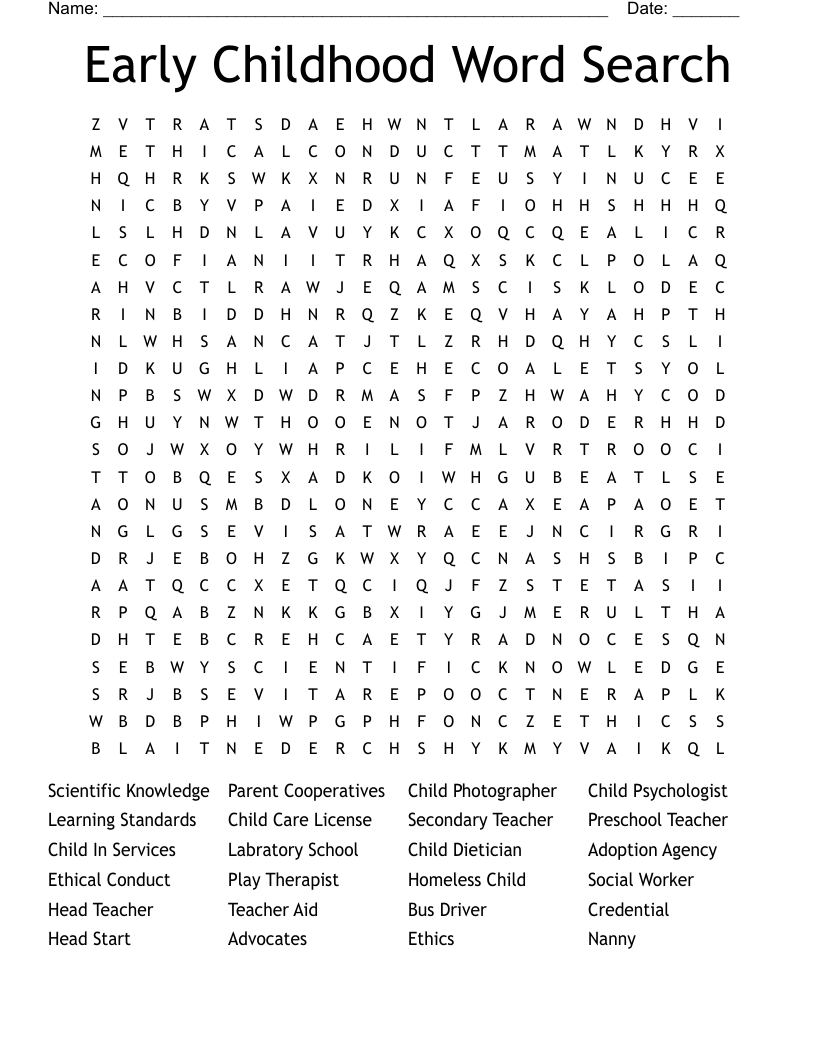 Early Childhood Word Search