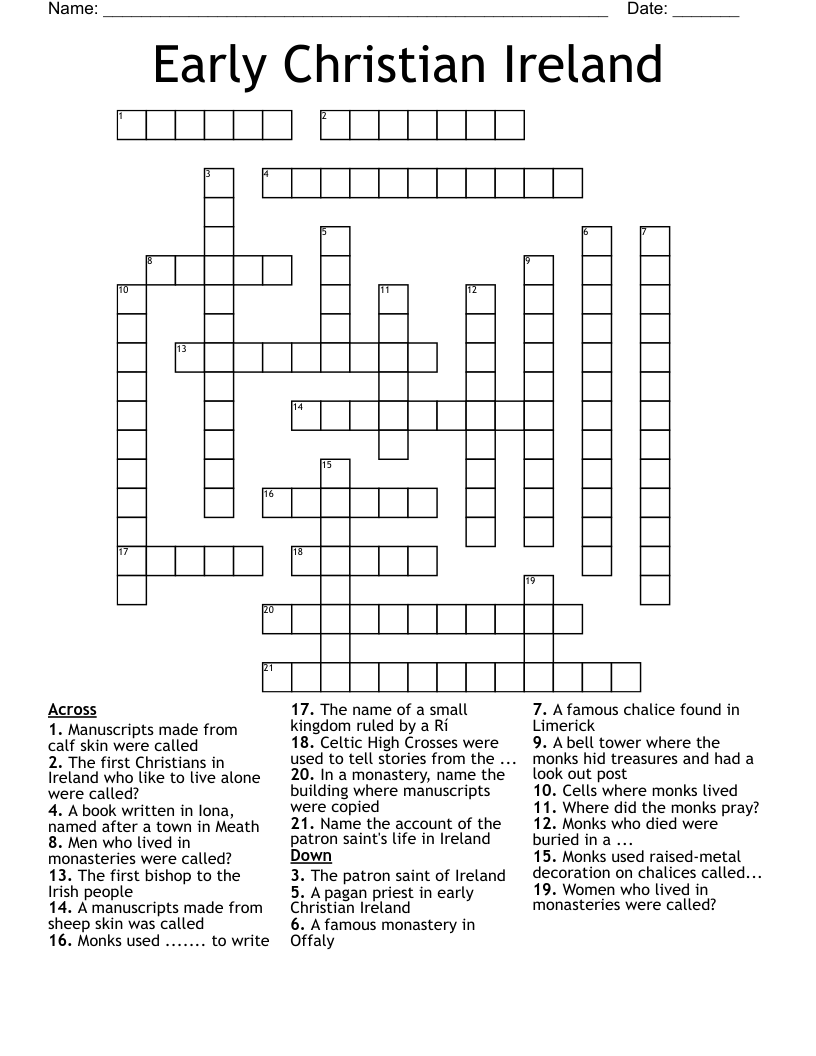 Early Christian Ireland Crossword