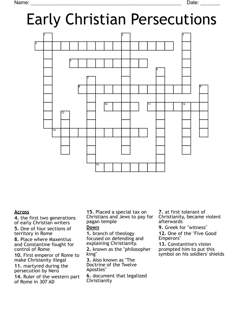 Early Christian Persecutions Crossword