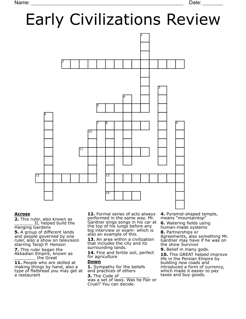 Early Civilizations Review Crossword