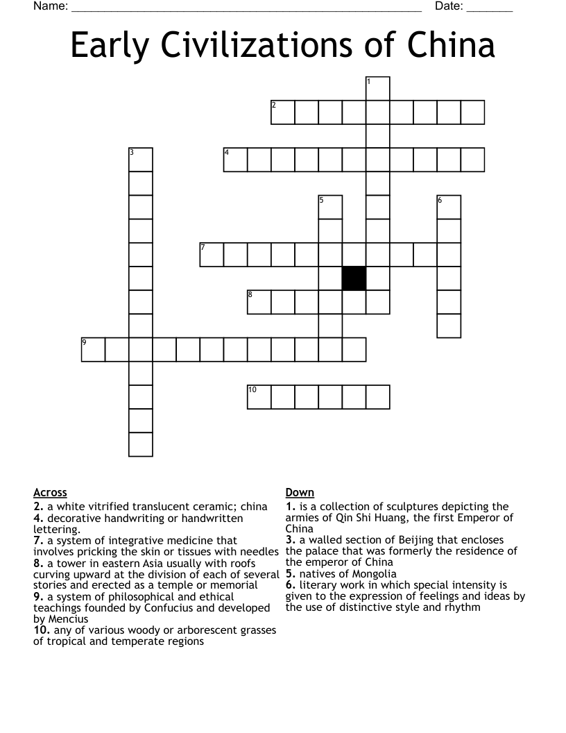 Early Civilizations of China Crossword