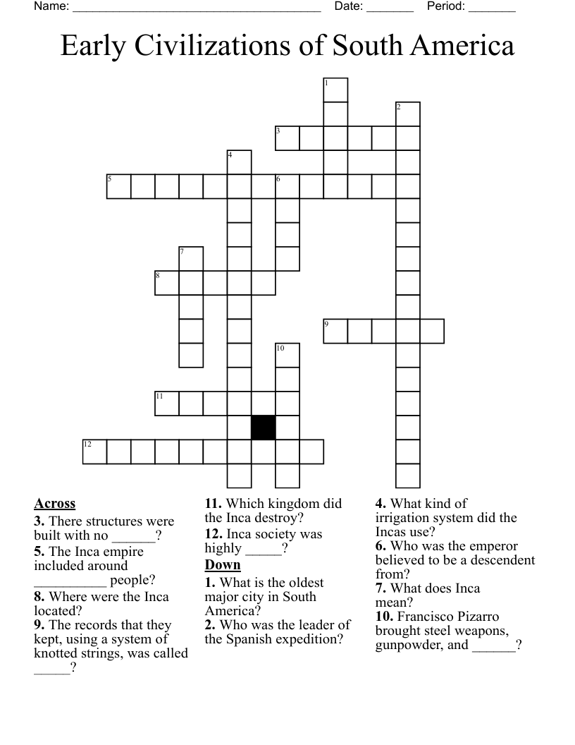 Early Civilizations of South America Crossword