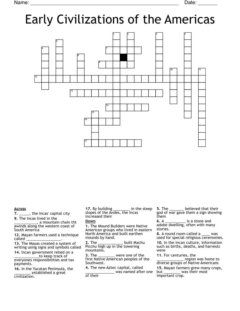 Early Civilizations of the Americas Crossword