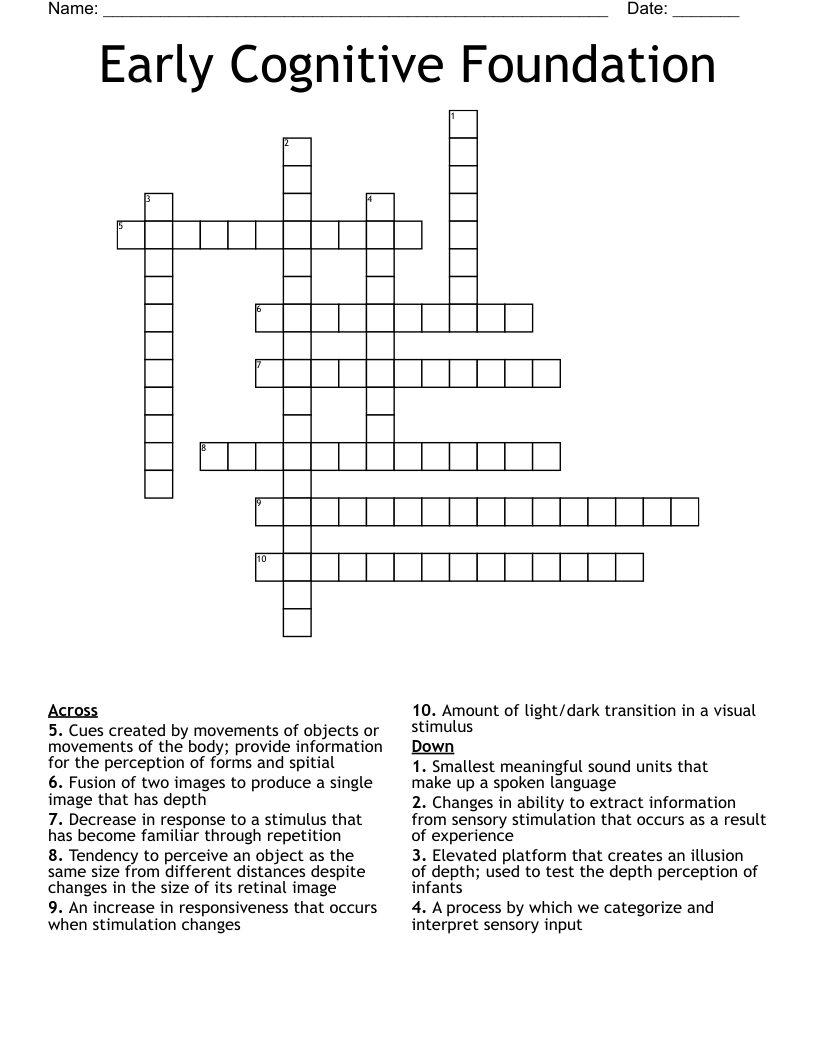Early Cognitive Foundation  Crossword