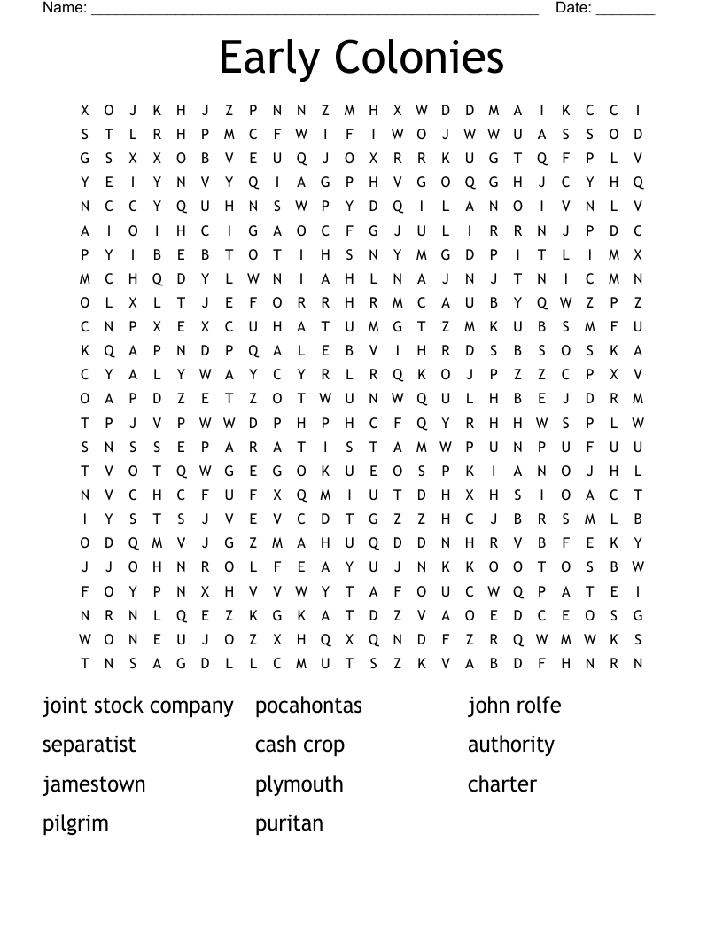 Early Colonies Word Search