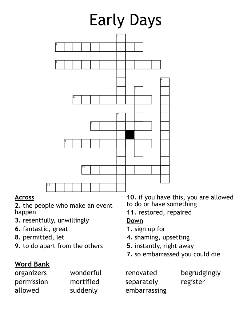 Early Days Crossword
