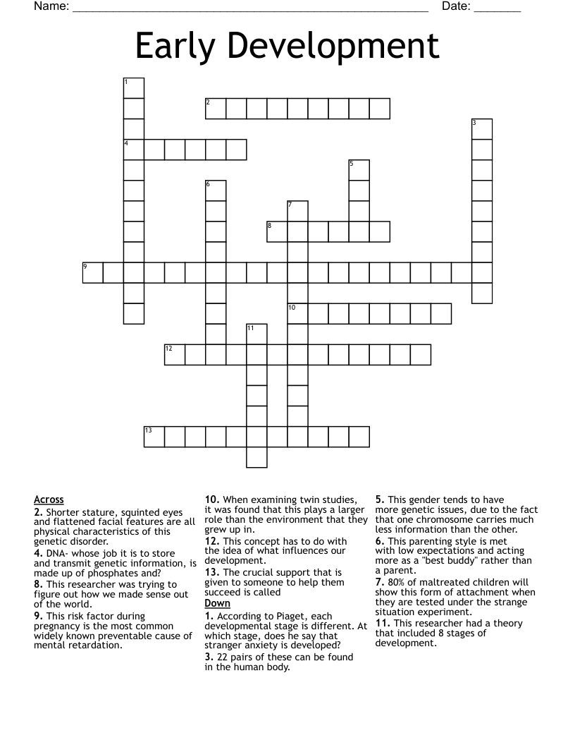 Early Development Crossword