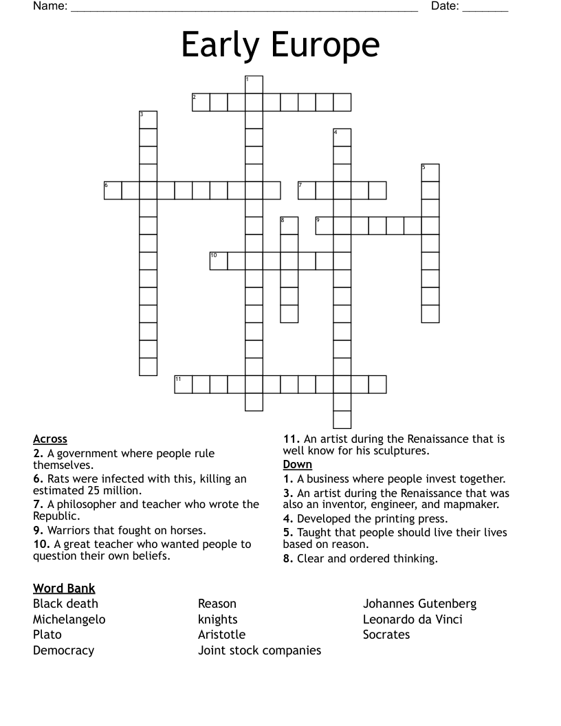 Early Europe  Crossword