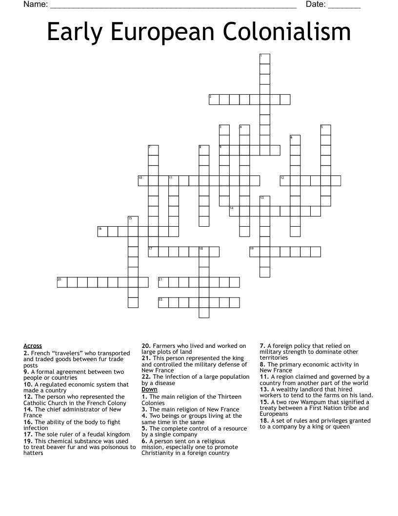 Early European Colonialism Crossword