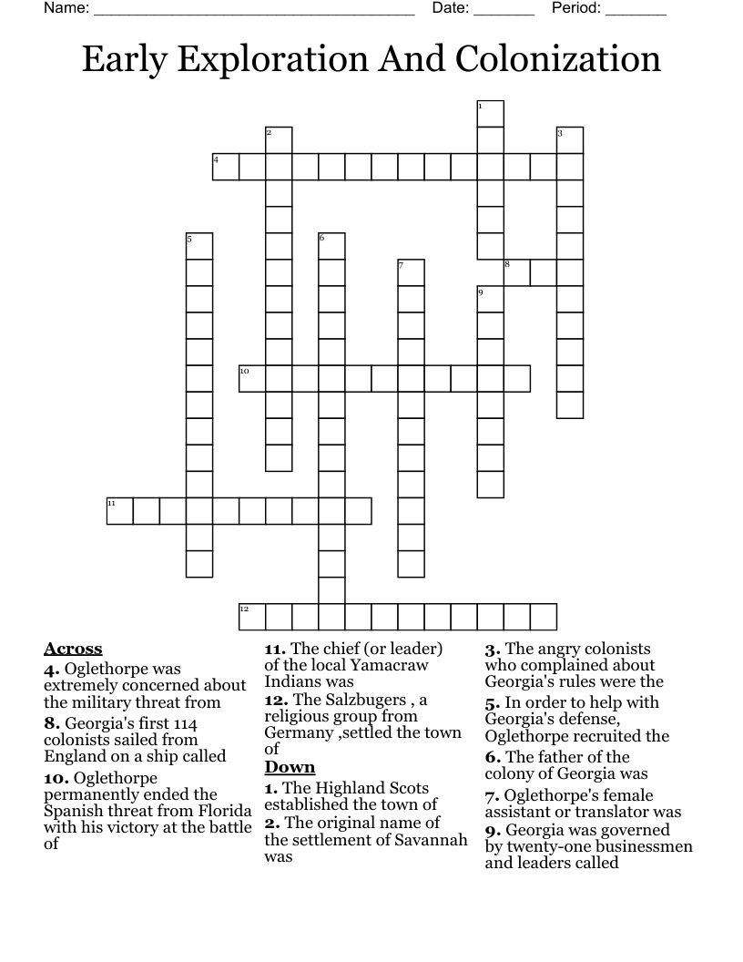 Early Exploration And Colonization  Crossword
