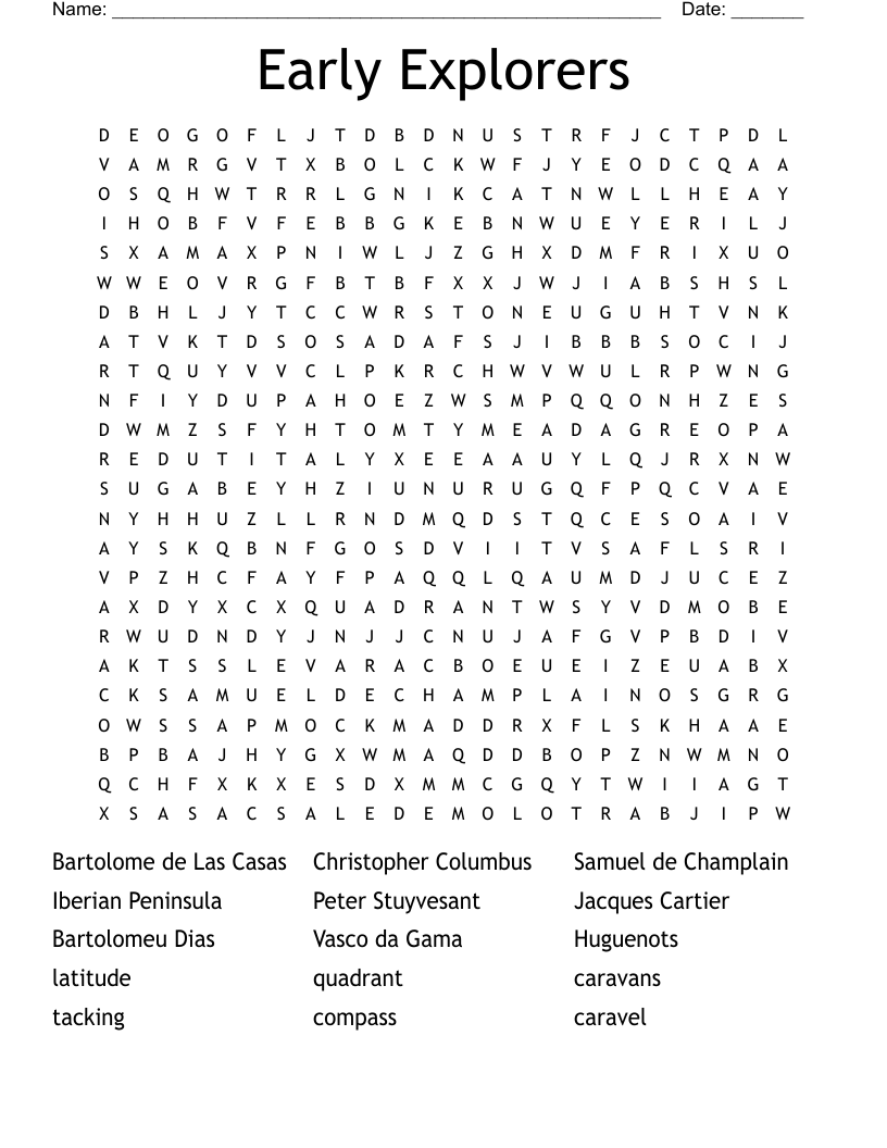 Early Explorers Word Search