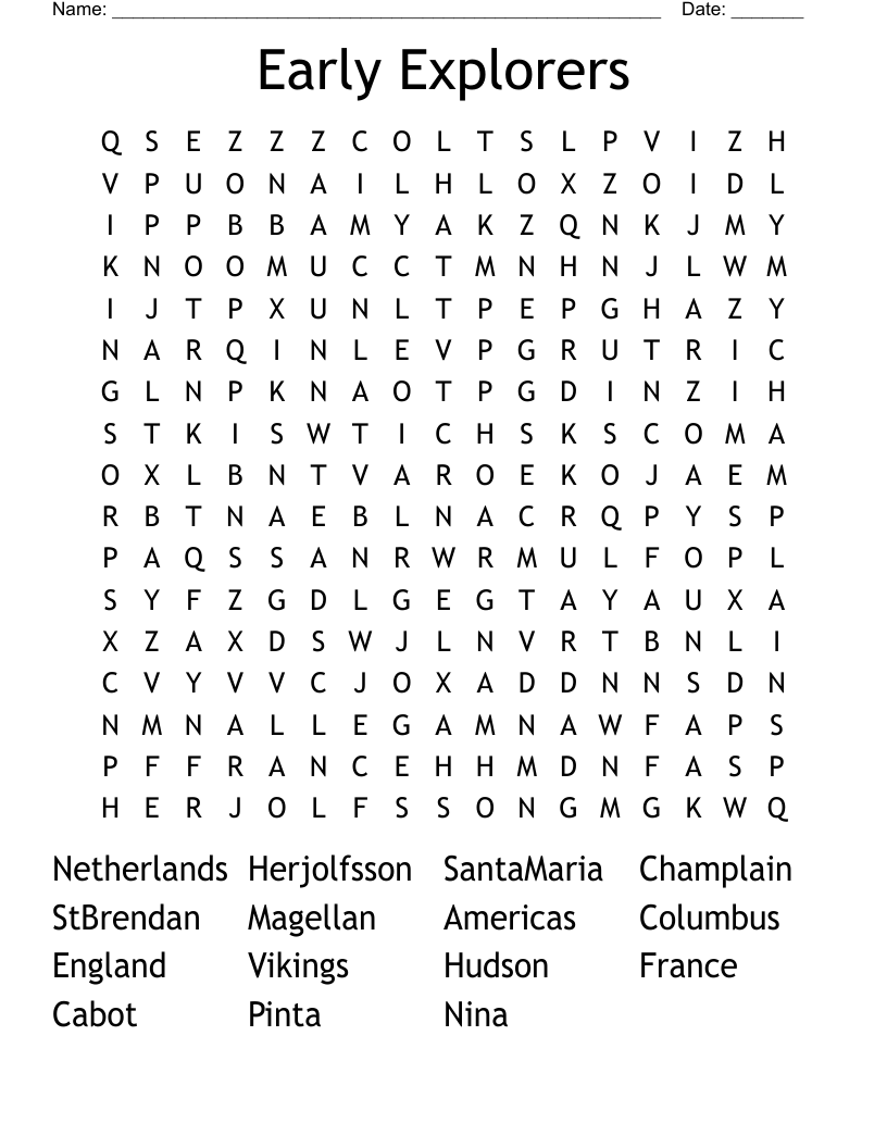 Early Explorers Word Search