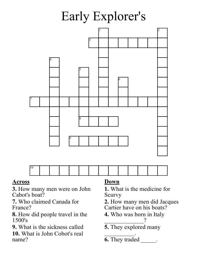 Early Explorer's  Crossword
