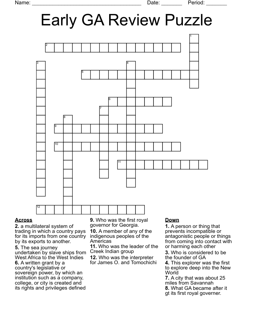 Early GA Review Puzzle Crossword