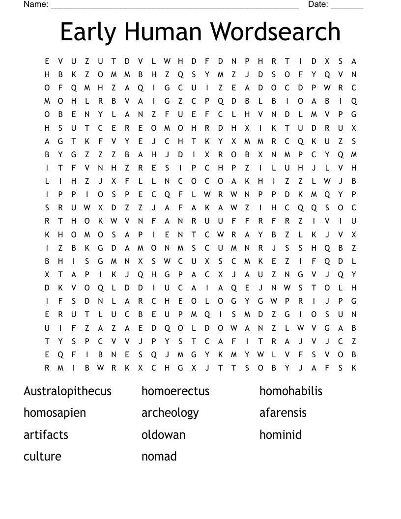 Early Human Wordsearch