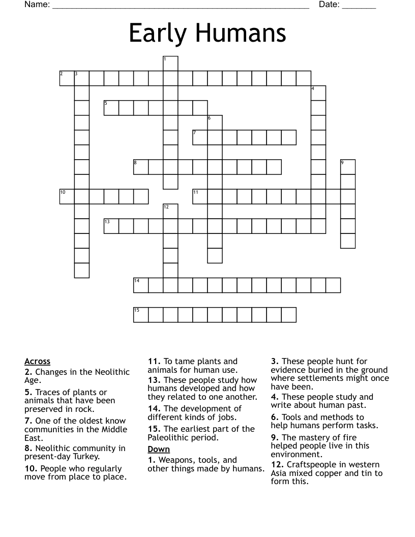 Early Humans Crossword