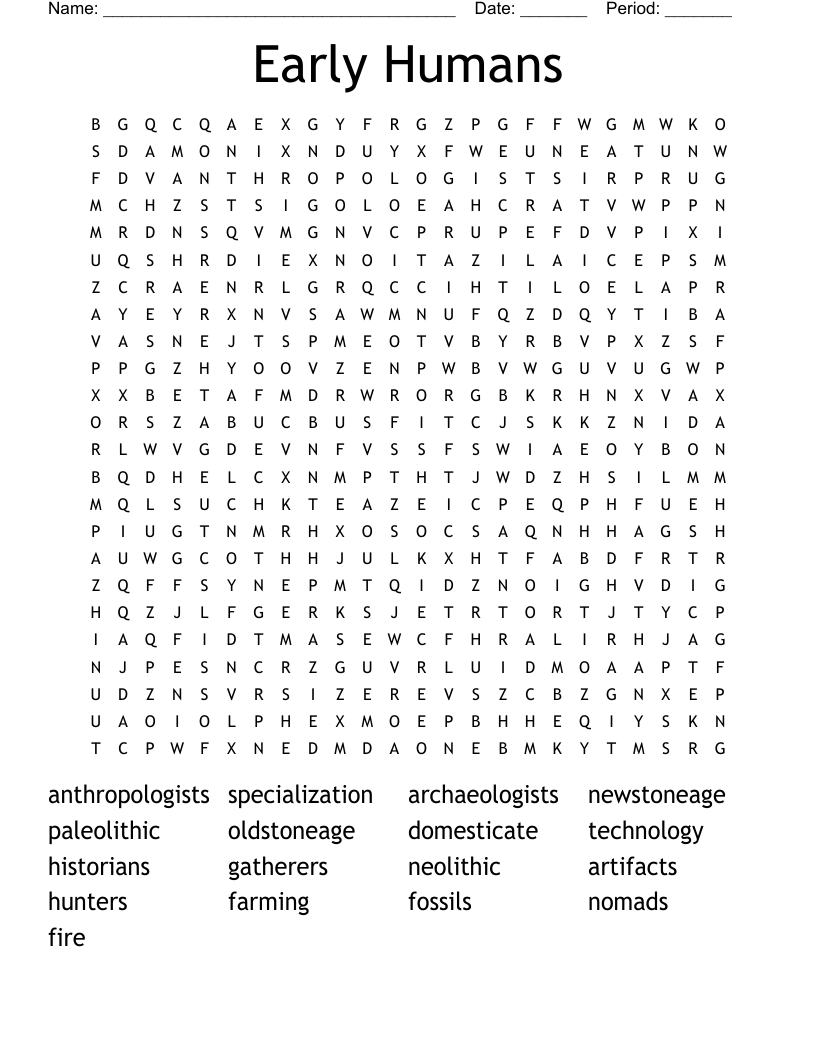 Early Humans Word Search