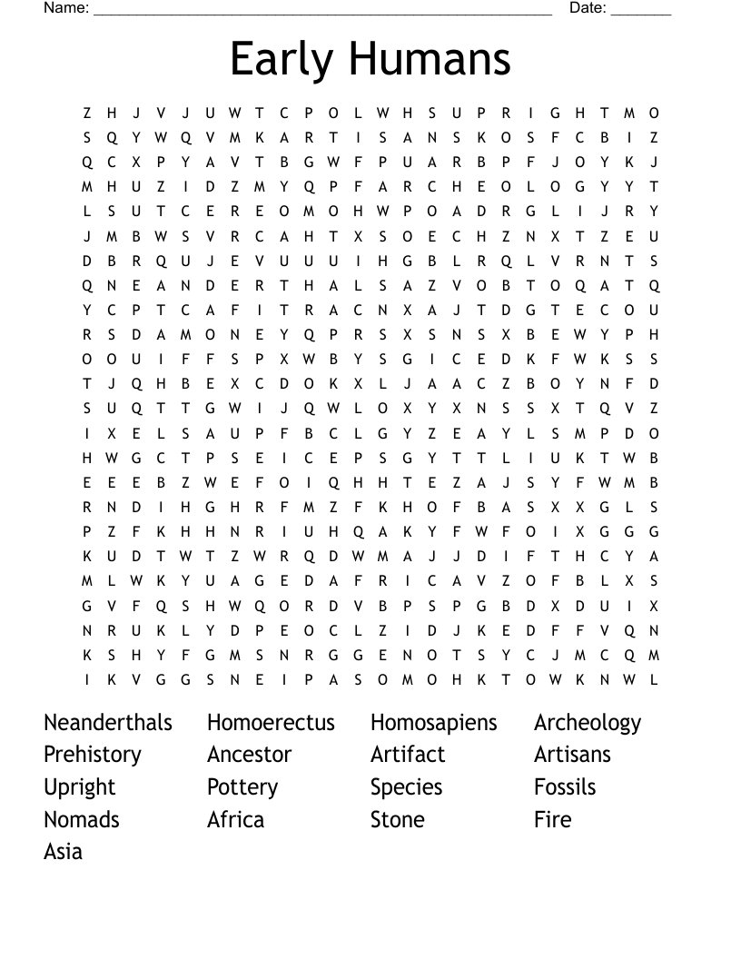 Early Humans Word Search