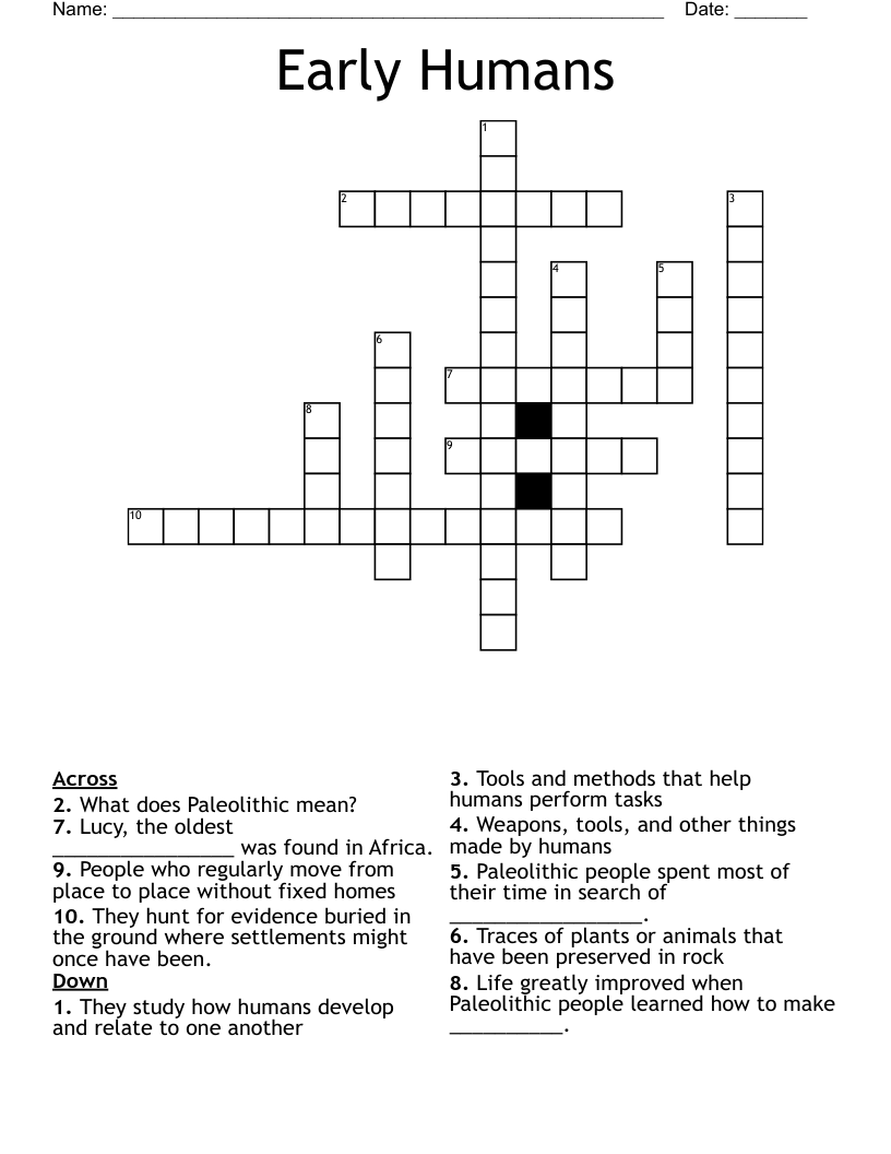 Early Humans Crossword