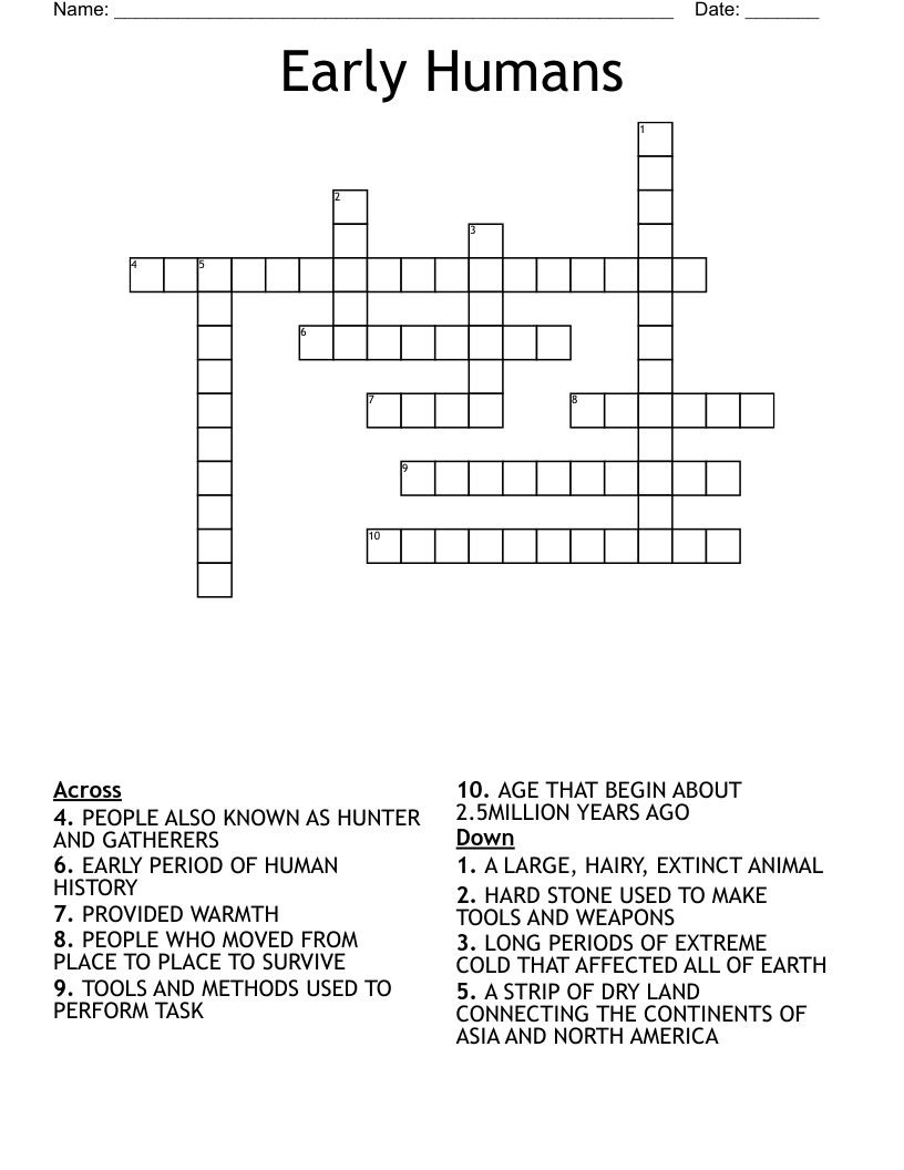 Early Humans Crossword