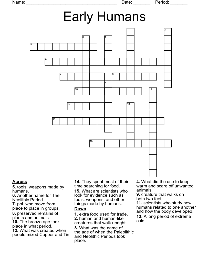 Early Humans Crossword