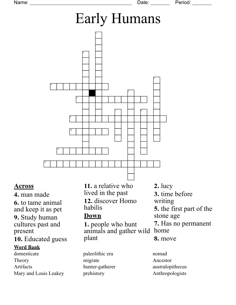 Early Humans Crossword