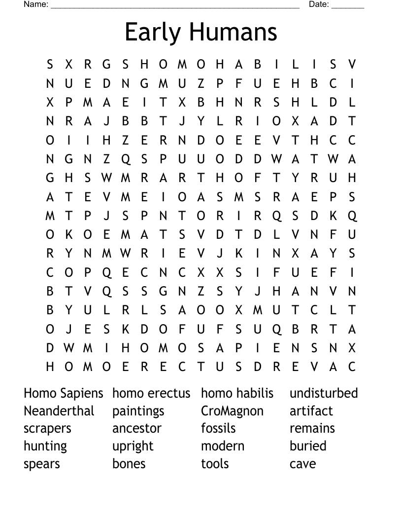 Early Humans Word Search