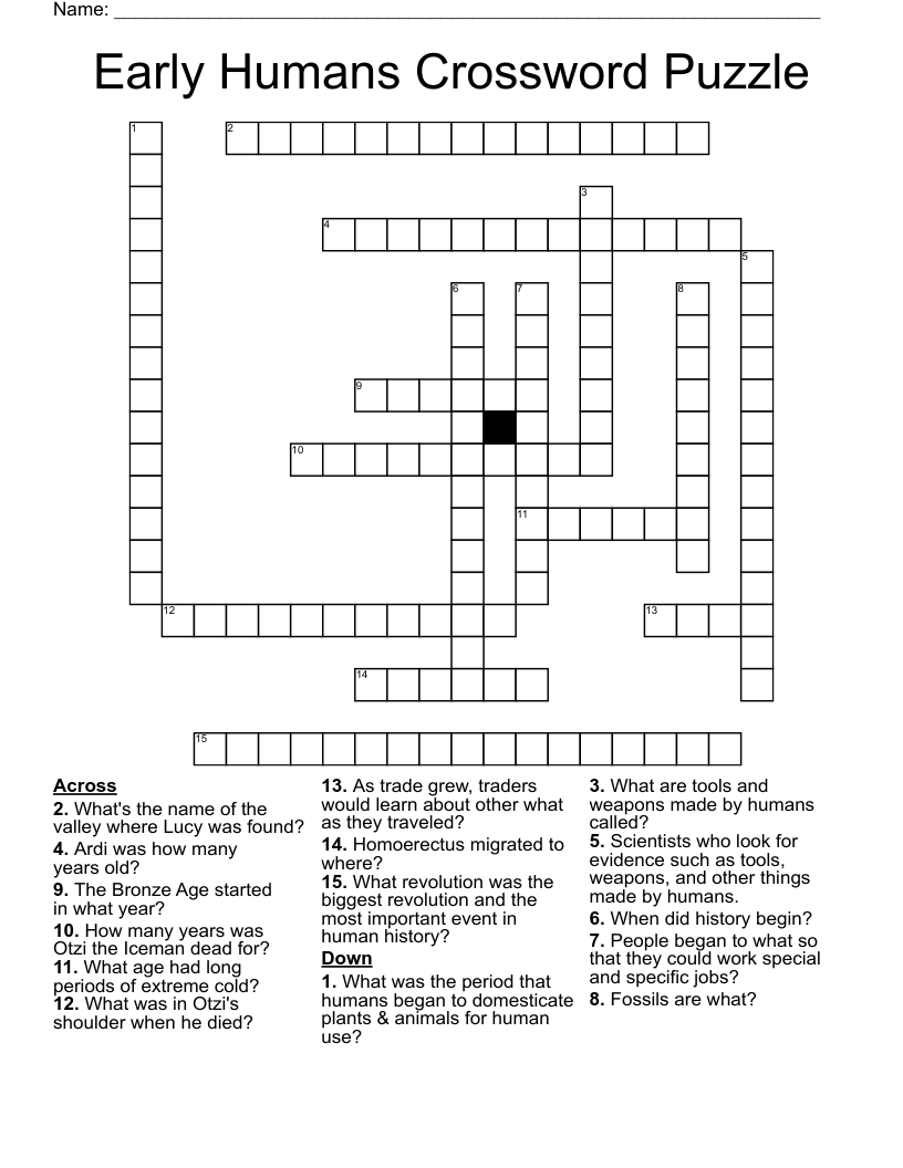 Early Humans Crossword Puzzle