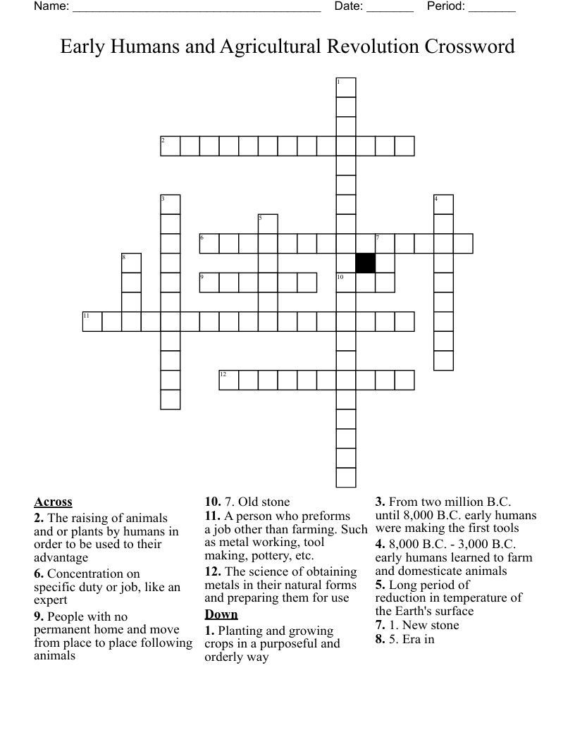 Early Humans and Agricultural Revolution Crossword