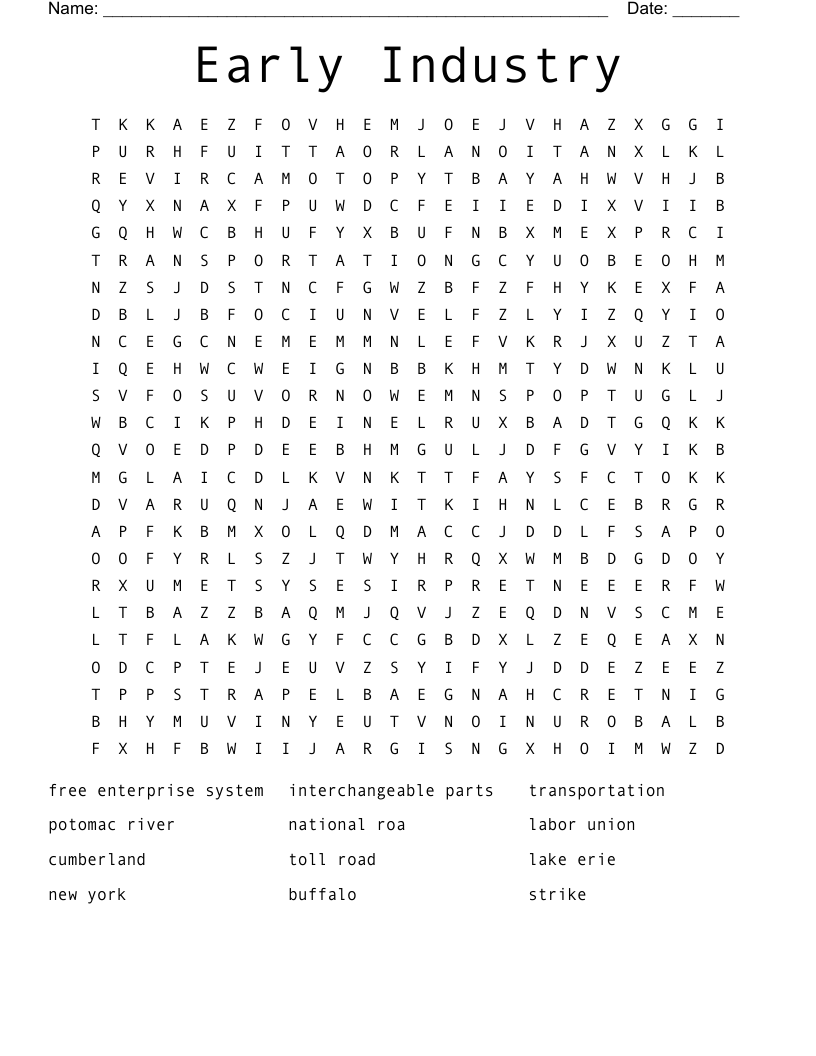Early Industry Word Search