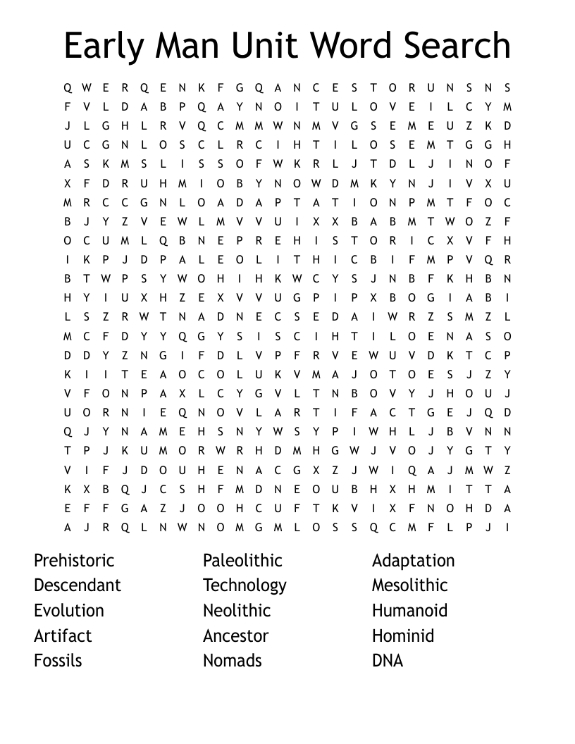 Early Man Unit Word Search