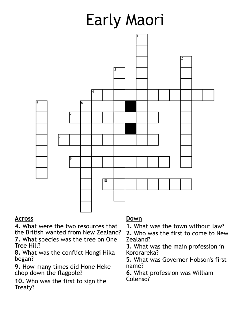 Early Maori Crossword